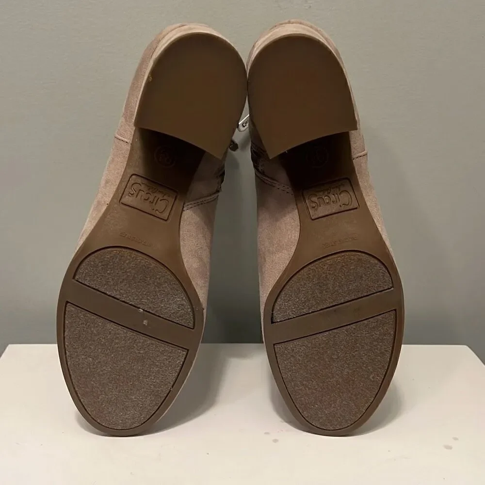 Circus by Sam Edelman Women's Taupe Rose Suede Block Heel Ankle Boots Size 8.5
